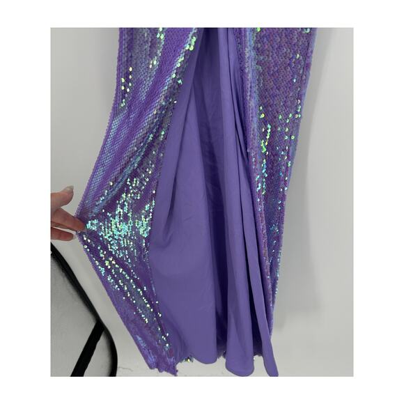 Crystal Doll Juniors Size 3 Purple Sequin Maxi Dress Gown Slit Prom Gala Formal - Picture 3 of 6